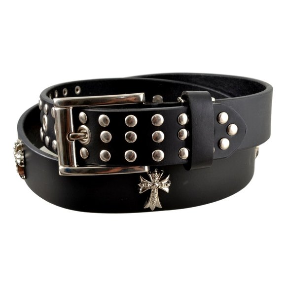 Unlisted | Accessories | Black Leather Belt With Crosses And Studs ...